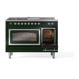 ILVE UN48FSNMPEGCLP Nostalgie II Noblesse 48 inch Dual Fuel Range (5 Sealed Burners + Griddle + French Top, Liquid Propane, Triple Glass Door, Emerald Green, Chrome)