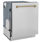 ZLINE Autograph Edition 24" 3rd Rack Top Touch Control Tall Tub Dishwasher in Stainless Steel with Accent Handle, 45dBa (DWMTZ-304-24) [Color: Champagne Bronze]