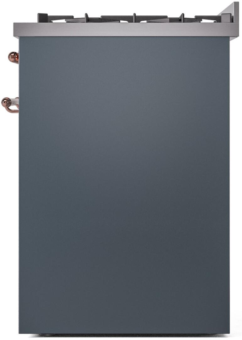 Nostalgie II 30 Inch Dual Fuel Natural Gas Freestanding Range in Blue Grey with Copper Trim