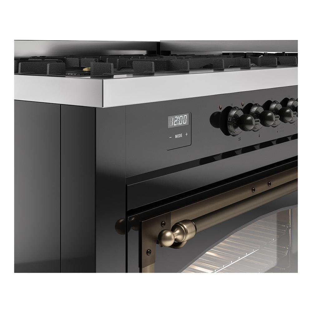 ILVE UN60FNMPBKBLP Nostalgie II Noblesse 60 inch Dual Fuel Range (9 Sealed Burners + Griddle, Liquid Propane, Triple Glass Door, Glossy Black, Burnished)