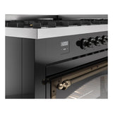 ILVE UN60FNMPBKBLP Nostalgie II Noblesse 60 inch Dual Fuel Range (9 Sealed Burners + Griddle, Liquid Propane, Triple Glass Door, Glossy Black, Burnished)