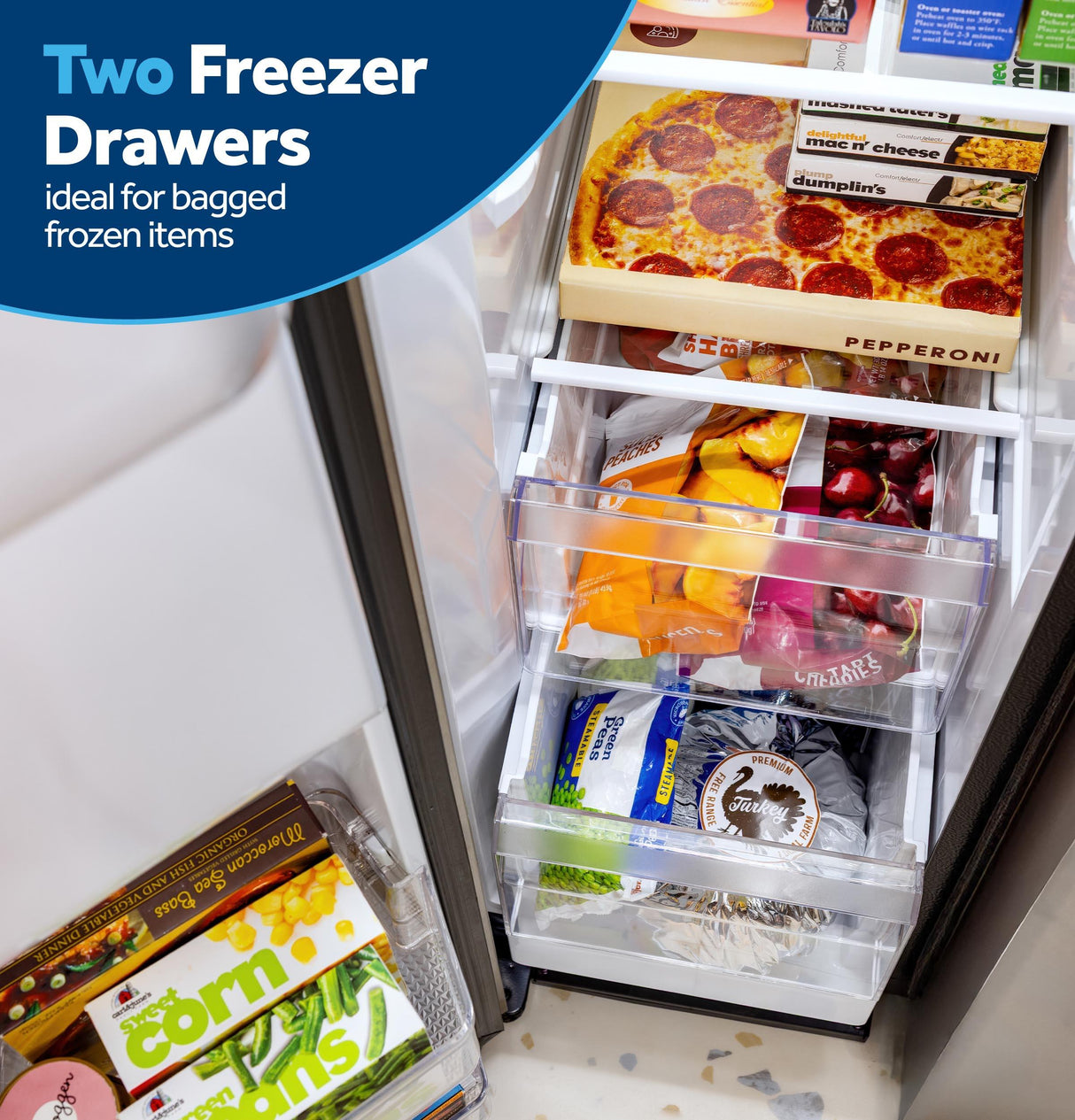 GE® 23.5 Cu. Ft. Counter-Depth Side-By-Side Refrigerator with LED Light Walls and Extra Tall Dispenser