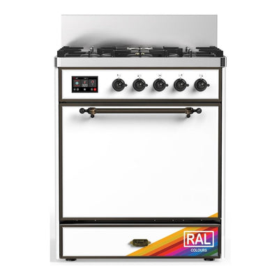 ILVE UM30QNR3RAB Majestic III 30 inch Dual Fuel Range with 5 Black Brass Burners, Dual Function Burner up to 25,000 BTU (Natural Gas, Solid Door, RAL, Burnished)