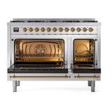 ILVE UP488NMPSSGLP Nostalgie II 48 inch Dual Fuel Range with 8 Total Black Brass Sealed Burners, Brass Trim (Limited Edition) (Liquid Propane, Stainless Steel)