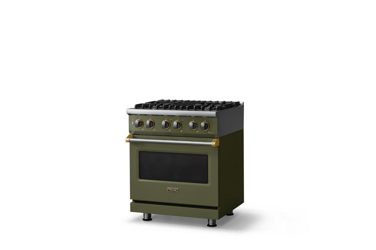 30"W. Dual Fuel Range (Finish: Martini, Trim: Brushed Brass, Fuel: Natural Gas)
