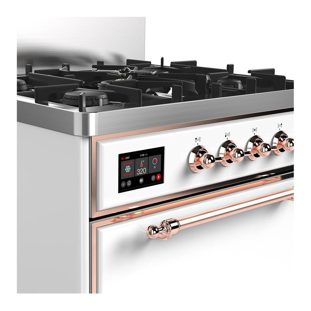 ILVE UM30QNR3WHP Majestic III 30 inch Dual Fuel Range with 5 Black Brass Burners, Dual Function Burner up to 25,000 BTU (Natural Gas, Solid Door, White, Copper)