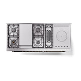 ILVE UN60FSQNMPBKB Nostalgie II Noblesse 60 inch Dual Fuel Range (7 Sealed Burners + Griddle + French Top, Natural Gas, Solid Door, Glossy Black, Burnished)