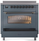 Nostalgie II 36 Inch Electric Freestanding Range in Blue Grey with Bronze Trim