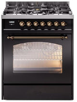 Nostalgie II 30 Inch Dual Fuel Natural Gas Freestanding Range in Glossy Black with Bronze Trim