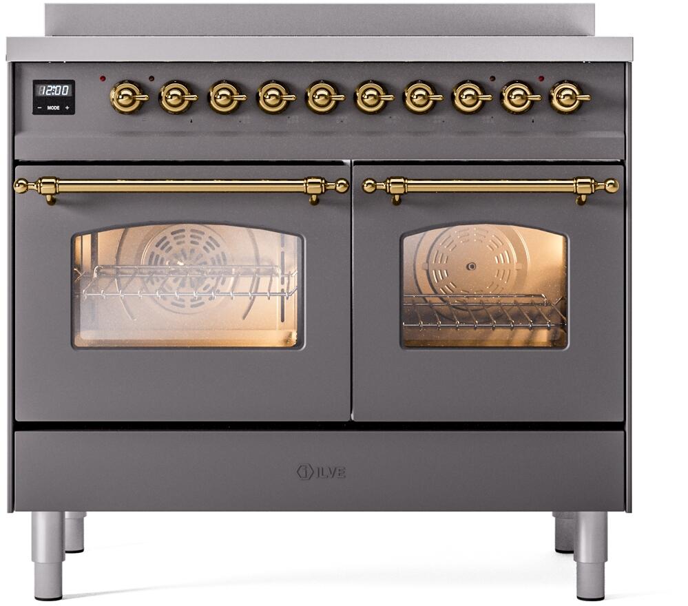 Nostalgie II 40 Inch Electric Freestanding Range in Matte Graphite with Brass Trim