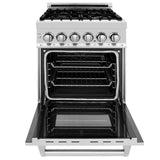 ZLINE 24 in. 2.8 cu. ft. Electric Oven and Gas Cooktop Dual Fuel Range with Griddle and Brass Burners in Stainless Steel (RA-BR-GR-24)