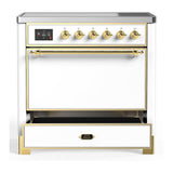 ILVE UMIB36QNR3WHG Majestic III 36 inch Induction Range with 6 Elements, 3.5 cu. ft. Total Oven Capacity (Solid Door, White, Brass)