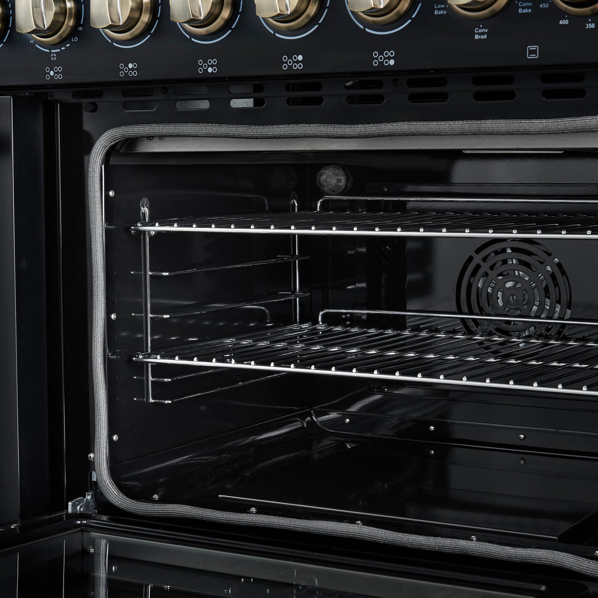Forno Paolo 48 Inch Freestanding Electric Range in Black with Antique Brass, 6.7 cu.ft, True Convection Oven, Energy Efficient