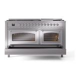ILVE UN60FNMPSSCLP Nostalgie II Noblesse 60 inch Dual Fuel Range (9 Sealed Burners + Griddle, Liquid Propane, Triple Glass Door, Stainless Steel, Chrome)