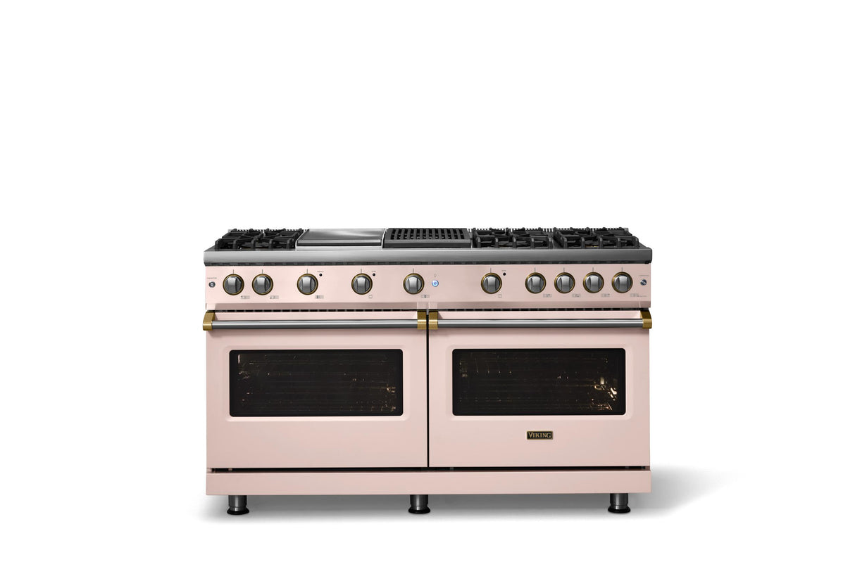 60"W. Sealed Burner Gas Range (Finish: Blush, Trim: Brushed Brass, Fuel: Propane)