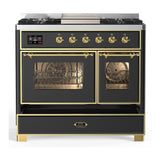 ILVE UMD40FNR3MGGLP Majestic III 40 inch Dual Fuel Range with 6 Burners and Griddle, Dual Function Burner up to 25,000 BTU (Liquid Propane, Triple Glass Door, Graphite Matte, Brass)