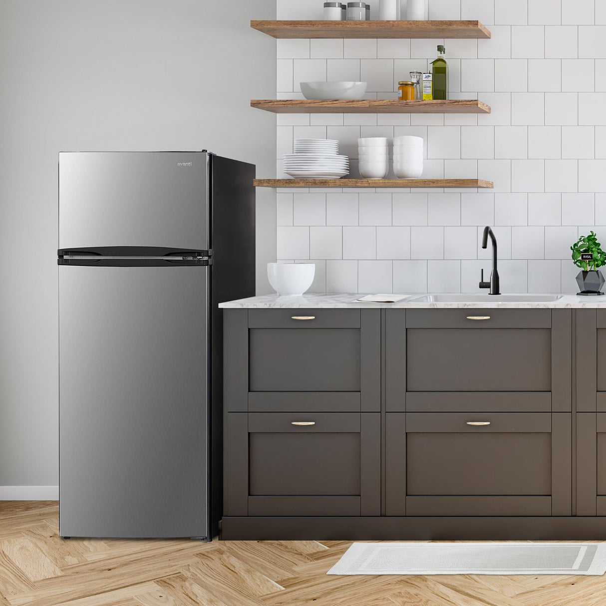 Avanti 7.5 cu. ft. Apartment Size Refrigerator, Top Freezer, Reversible Doors, Adjustable Glass Shelves, ENERGY STAR®, in Stainless Steel (RA7501BS)