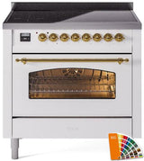 Nostalgie II 36 Inch Electric Freestanding Range in RAL Custom Color with Brass Trim