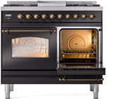 Nostalgie II 40 Inch Dual Fuel Liquid Propane Freestanding Range in Glossy Black with Bronze Trim