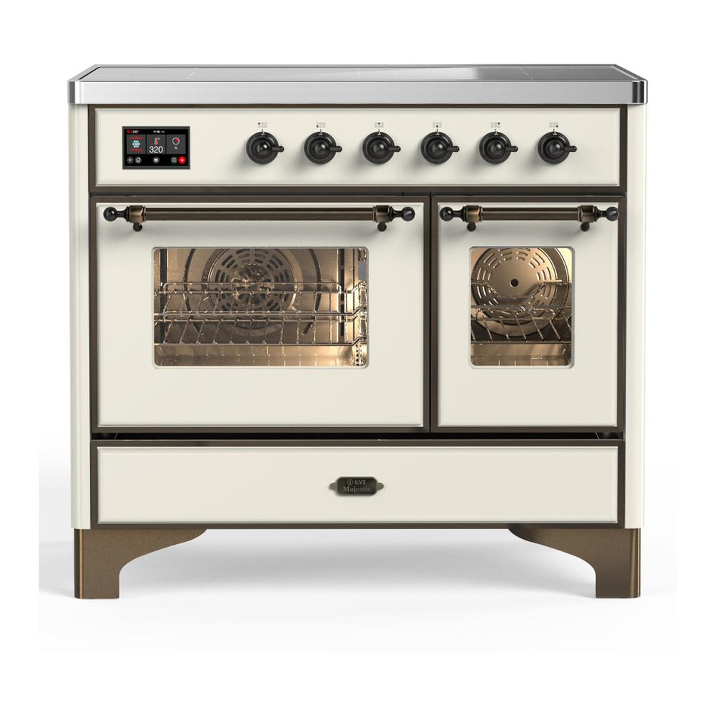 ILVE UMDIB40NR3AWB Majestic III 40 inch Induction Range with 6 Elements, 3.82 cu. ft. Total Oven Capacity (Triple Glass Door, Antique White, Burnished)