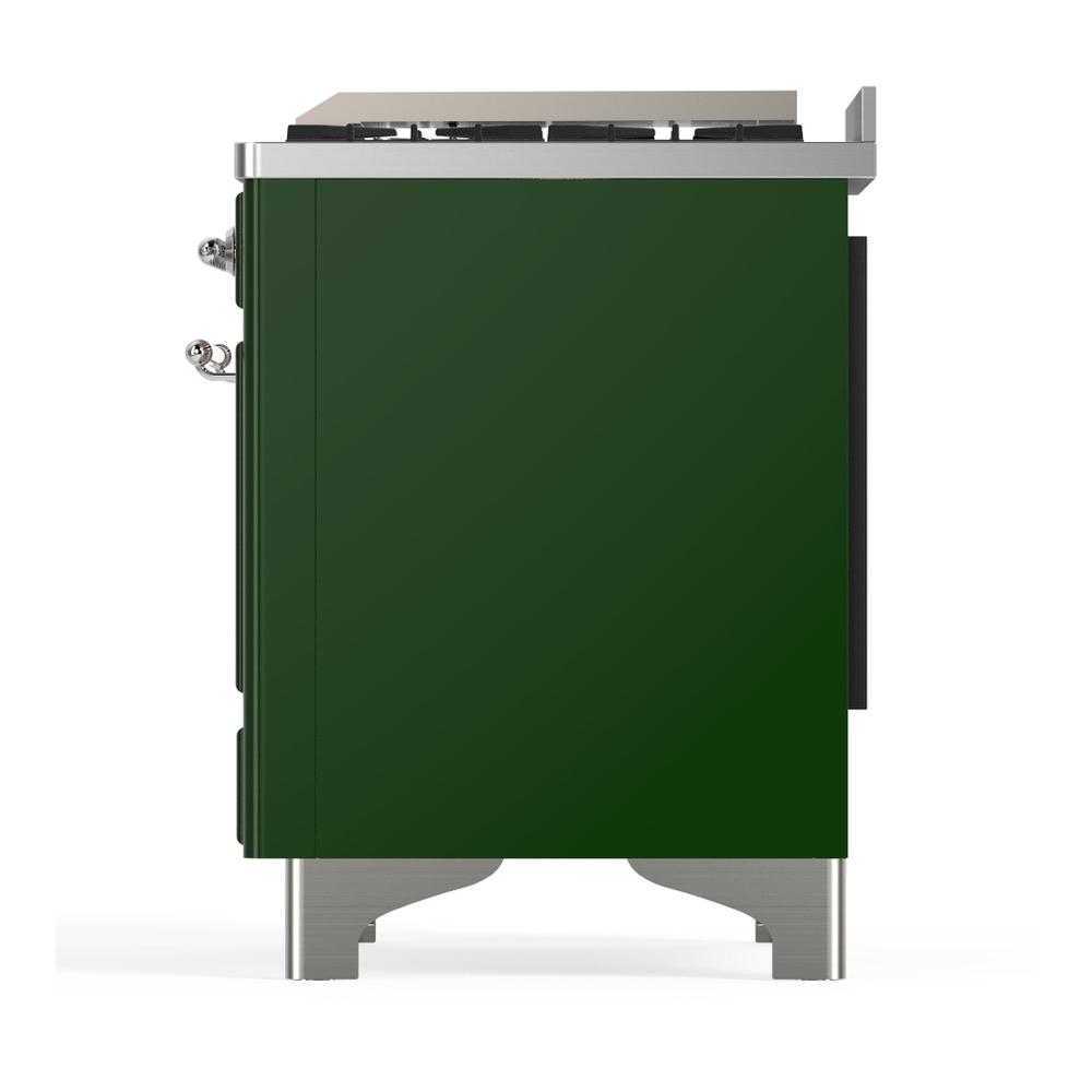 ILVE UM48FNR3EGC Majestic III 48 inch Dual Fuel Range with 8 Burners and Griddle, Dual Function Burner up to 25,000 BTU (Natural Gas, Triple Glass Door, Emerald Green, Chrome)