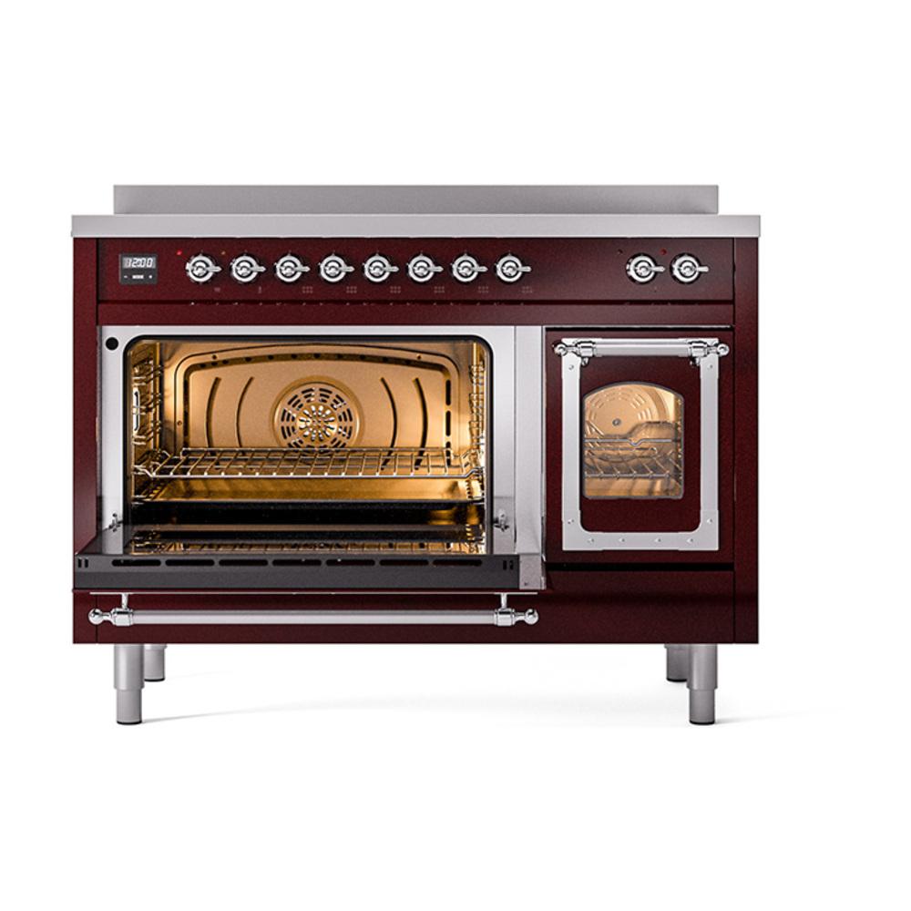 ILVE UNI486NMPBUC Nostalgie II Noblesse 48 inch Induction Range (Triple Glass Door, Burgundy, Chrome)