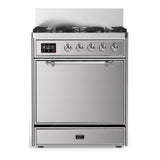 ILVE UM30QNR3SSC Majestic III 30 inch Dual Fuel Range with 5 Black Brass Burners, Dual Function Burner up to 25,000 BTU (Natural Gas, Solid Door, Stainless Steel, Chrome)