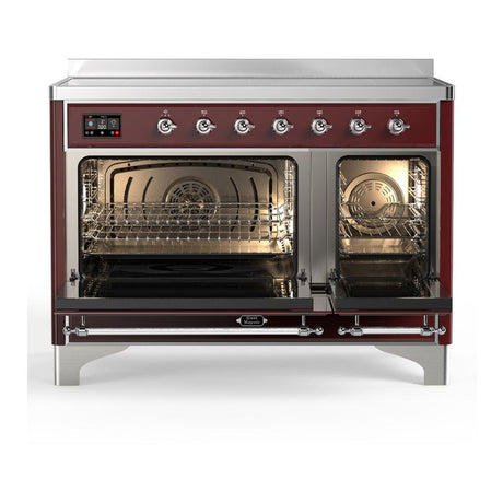 ILVE UMIB48NR3BUC Majestic III 48 inch Induction Range with 6 Elements, 5.02 cu. ft. Total Oven Capacity (Triple Glass Door, Burgundy, Chrome)