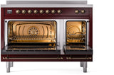 Nostalgie II 48 Inch Electric Freestanding Range in Burgundy with Bronze Trim
