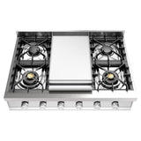 ILVE UHCP36FSSLP Professional Plus II 36 inch Built-In Gas Rangetop with Griddle, in Stainless Steel (Liquid Propane)