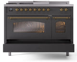 Nostalgie II 48 Inch Dual Fuel Liquid Propane Freestanding Range in Matte Graphite with Brass Trim