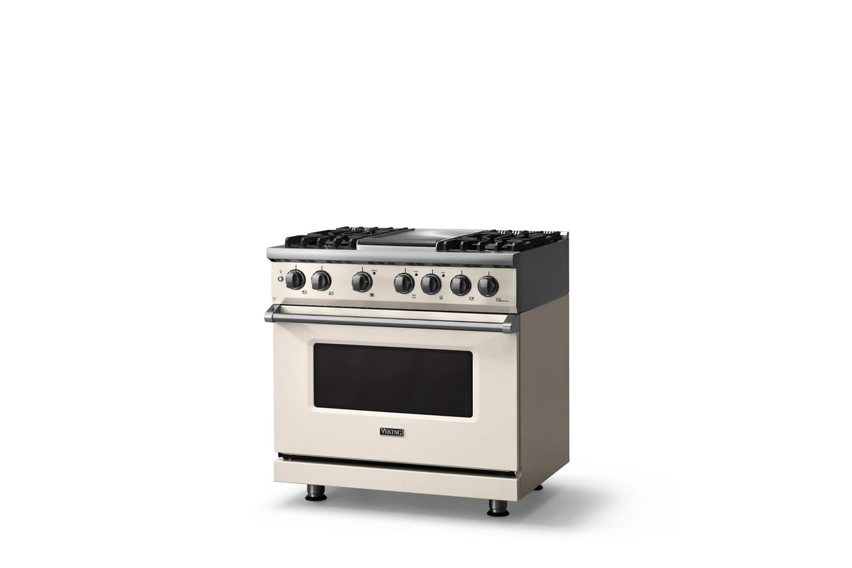 36"W. Dual Fuel Range (Burner: 4g, Finish: Pure White, Trim: Polished Chrome, Fuel: Natural Gas)