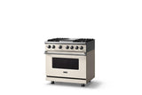 36"W. Dual Fuel Range (Burner: 4g, Finish: Pure White, Trim: Polished Chrome, Fuel: Natural Gas)