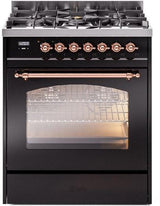 Nostalgie II 30 Inch Dual Fuel Natural Gas Freestanding Range in Glossy Black with Copper Trim