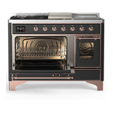 ILVE UM48FSNR3MGPLP Majestic III 48 inch Dual Fuel Range with 5 Black Brass Burners, Griddle and French Top, Dual Function Burner up to 25,000 BTU (Liquid Propane, Triple Glass Door, Graphite Matte, Copper)