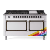 ILVE UN60FQNMPRABLP Nostalgie II Noblesse 60 inch Dual Fuel Range (9 Sealed Burners + Griddle, Liquid Propane, Solid Door, RAL, Burnished)