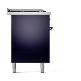 ILVE UN60FSQNMPMBB Nostalgie II Noblesse 60 inch Dual Fuel Range (7 Sealed Burners + Griddle + French Top, Natural Gas, Solid Door, Midnight Blue, Burnished)