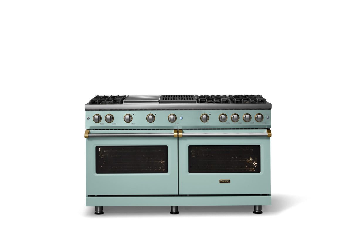 60"W. Sealed Burner Gas Range (Finish: Splash, Trim: Polished Chrome, Fuel: Propane)
