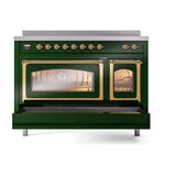 ILVE UNI486NMPEGG Nostalgie II Noblesse 48 inch Induction Range (Triple Glass Door, Emerald Green, Brass)