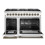 Galiano 48-inch Dual Fuel Range White & Antique Brass Design with 8 Sealed Burners 107,000 BTU, 6.58 cu. ft. double ovens & Griddle