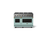 48"W. Open Burner Gas Range (Finish: Splash, Trim: Brushed Brass, Fuel: Natural Gas)