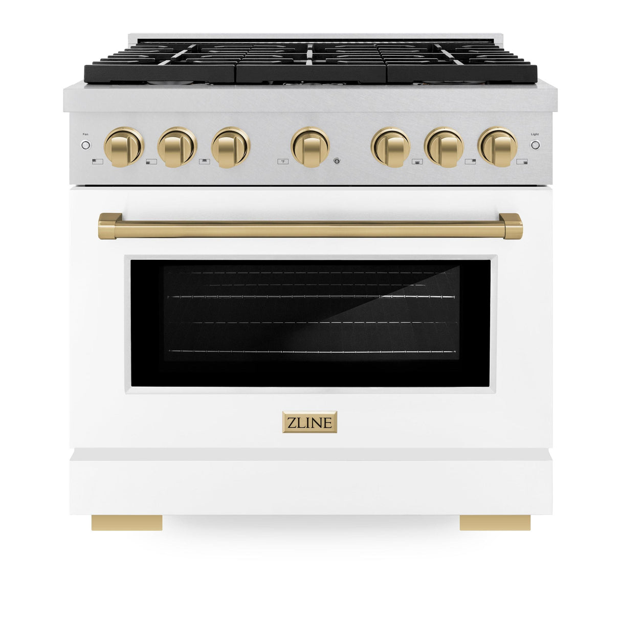 ZLINE Autograph Edition 36 in. 5.2 cu. ft. 6 Burner Gas Range with Convection Gas Oven in DuraSnow' Stainless Steel with White Matte Door and Champagne Bronze Accents (SGRSZ-WM-36-CB)