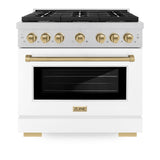 ZLINE Autograph Edition 36 in. 5.2 cu. ft. 6 Burner Gas Range with Convection Gas Oven in DuraSnow' Stainless Steel with White Matte Door and Champagne Bronze Accents (SGRSZ-WM-36-CB)