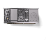 ILVE UN60FSQNMPBGG Nostalgie II Noblesse 60 inch Dual Fuel Range (7 Sealed Burners + Griddle + French Top, Natural Gas, Solid Door, Blue Grey, Brass)