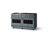 60"W. Sealed Burner Gas Range (Finish: November Sky, Trim: Brushed Brass, Fuel: Natural Gas)