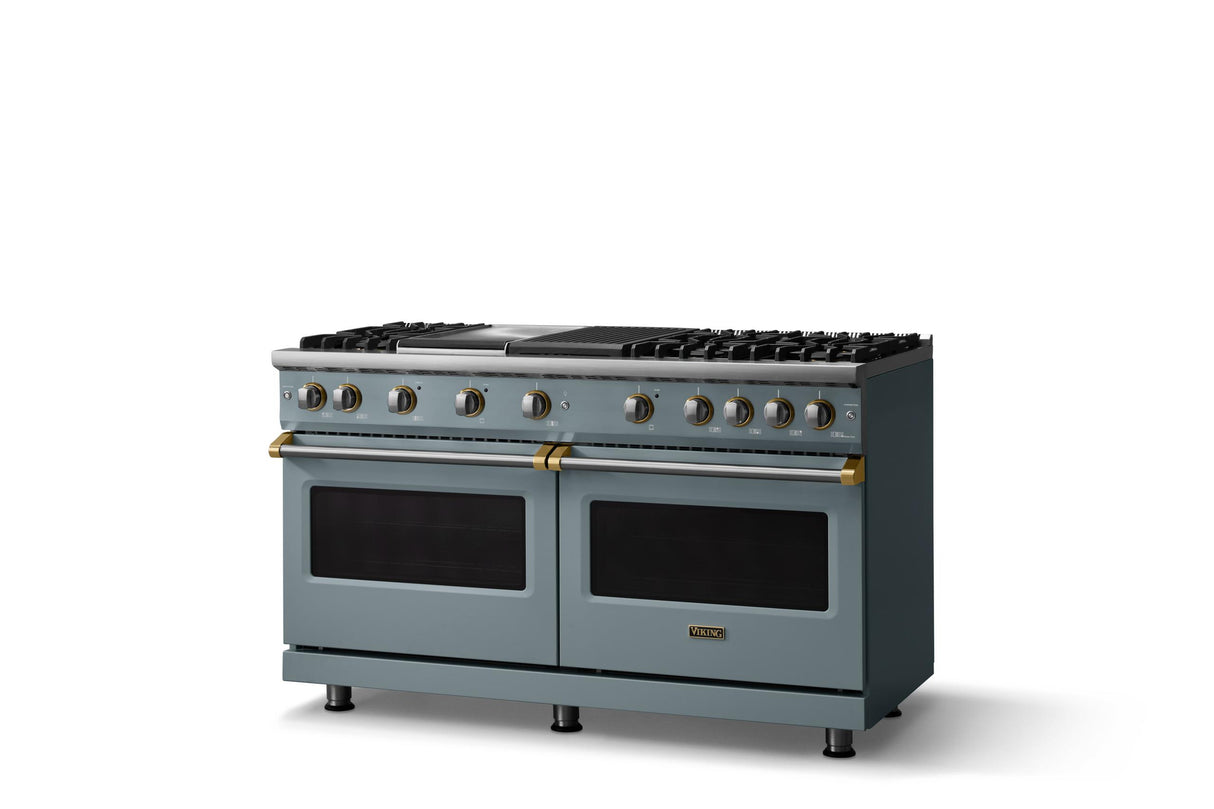 60"W. Sealed Burner Gas Range (Finish: November Sky, Trim: Brushed Brass, Fuel: Propane)