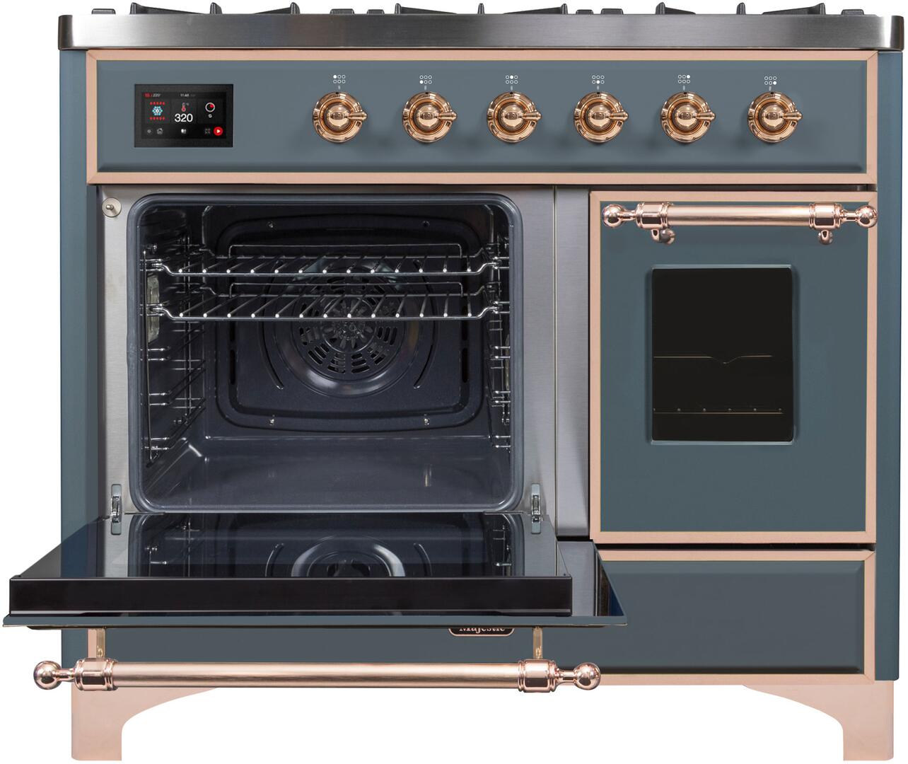 Majestic II 40 Inch Dual Fuel Liquid Propane Freestanding Range in Blue Grey with Copper Trim