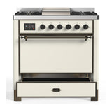 ILVE UM36FQNR3AWBLP Majestic III 36 inch Dual Fuel Range with 6 Black Brass Burners and Griddle, Dual Function Burner up to 25,000 BTU (Solid Door, Antique White, Burnished, Liquid Propane)