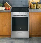 GE® ENERGY STAR® 24" Free-Standing/Slide-in Front Control Range with Steam Clean and Large Window