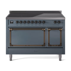 ILVE UNI486QNMPBGB Nostalgie II Noblesse 48 inch Induction Range (Solid Door, Blue Grey, Burnished)